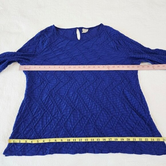Chico's 3 Women's Top Blouse Size Large Blue Crinkled 3/4 Sleeves Stretchy - Picture 14 of 16